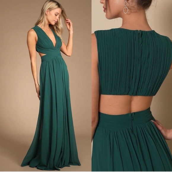 LULU’S Vivid Imagination Emerald Green Cutout Maxi Dress - Picture 1 of 11